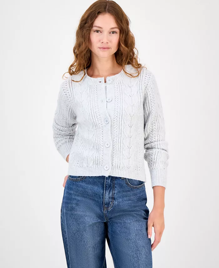 Juniors' Cable-Knit Button-Front Lady Cardigan