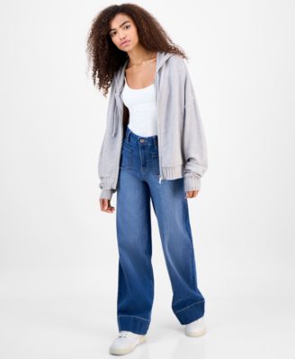 Juniors' Mossy Zip-Up Sweater Hoodie