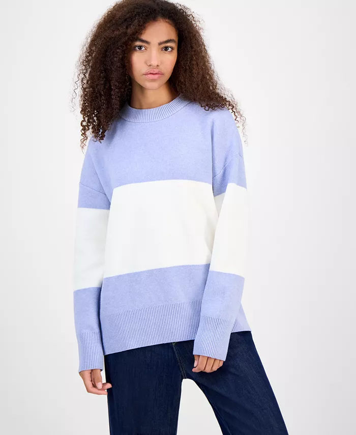Juniors' Oversized Stripe Long-Sleeve Sweater - thumbnail 5