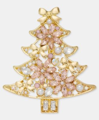 Holiday Lane - Crystal & Imitation Pearl Tree Pin