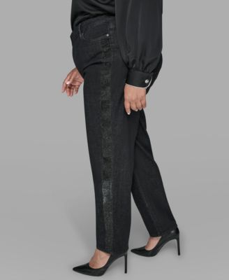 KARL LAGERFIELD PARIS Plus Size Rhinestone Trim High Rise Denim Pants