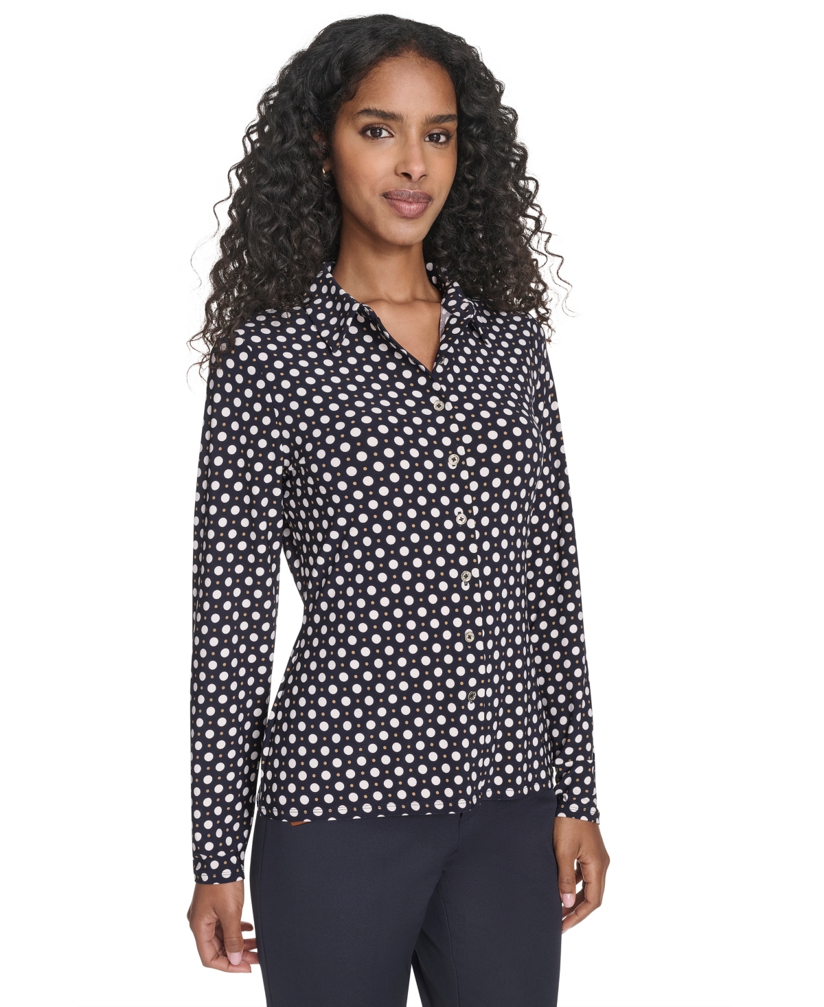 Tommy Hilfiger Women's Double Dot Knit Button-up Top In Black