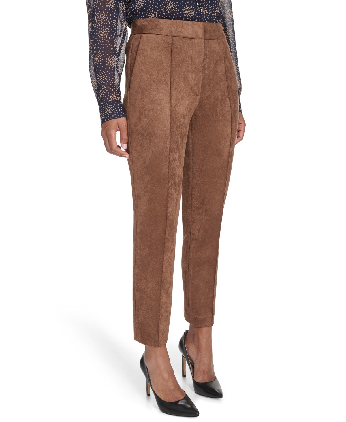 Tommy Hilfiger Women's Scuba Suede High-rise Ankle Pants In Brown