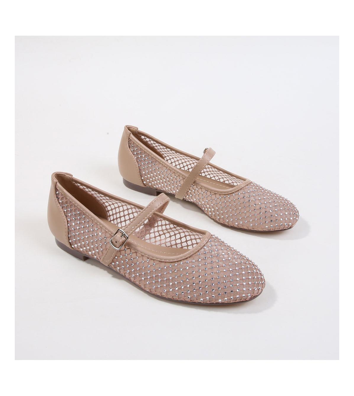 Freda Rhinestone Studded Mesh Mary Janes - Black