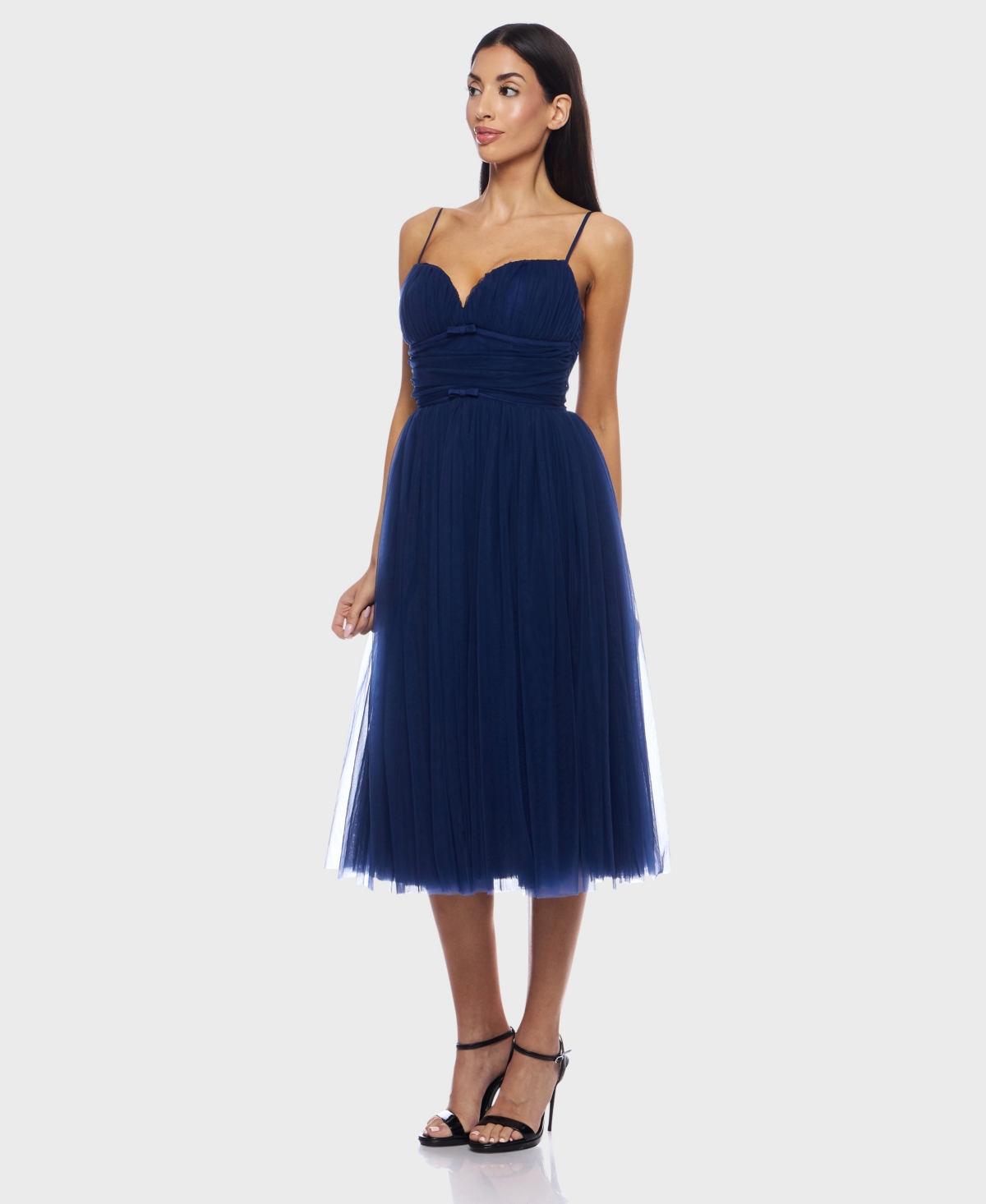 Alex & Sophia Juniors' Mesh Tulle Sleeveless Midi Dress In Blue