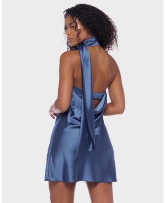 Juniors' Scarf-Neck One-Shoulder Satin Bodycon Dress