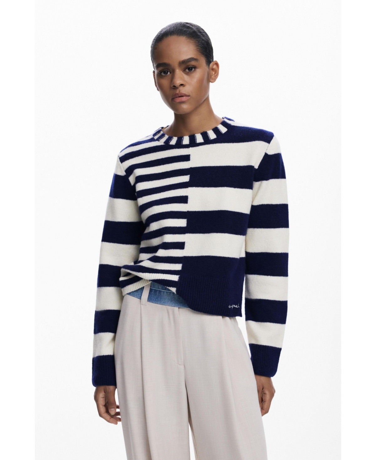 Desigual Mixed Stripe Sweater In Blue