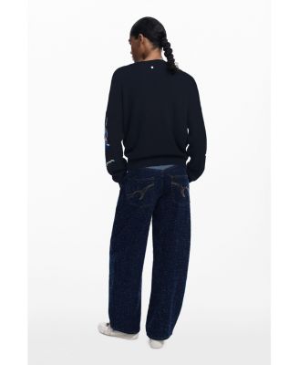 Women's Jacquard sweater with embroidered flowers