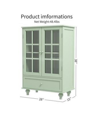 Storage Cabinet with Double Glass Doors and Drawer