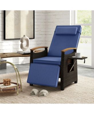 Patio Rattan Lounge Chair PE Wicker Recliner Chair with Adjustable Backrest & Footrest