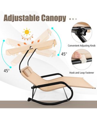 Outdoor 2-Person Double Rocking Chaise Lounge w/ Canopy & Wheels Metal Frame
