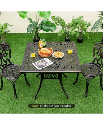 35.4'' Patio Square Dining Table Cast Aluminum Umbrella Hole All-weather Outdoor