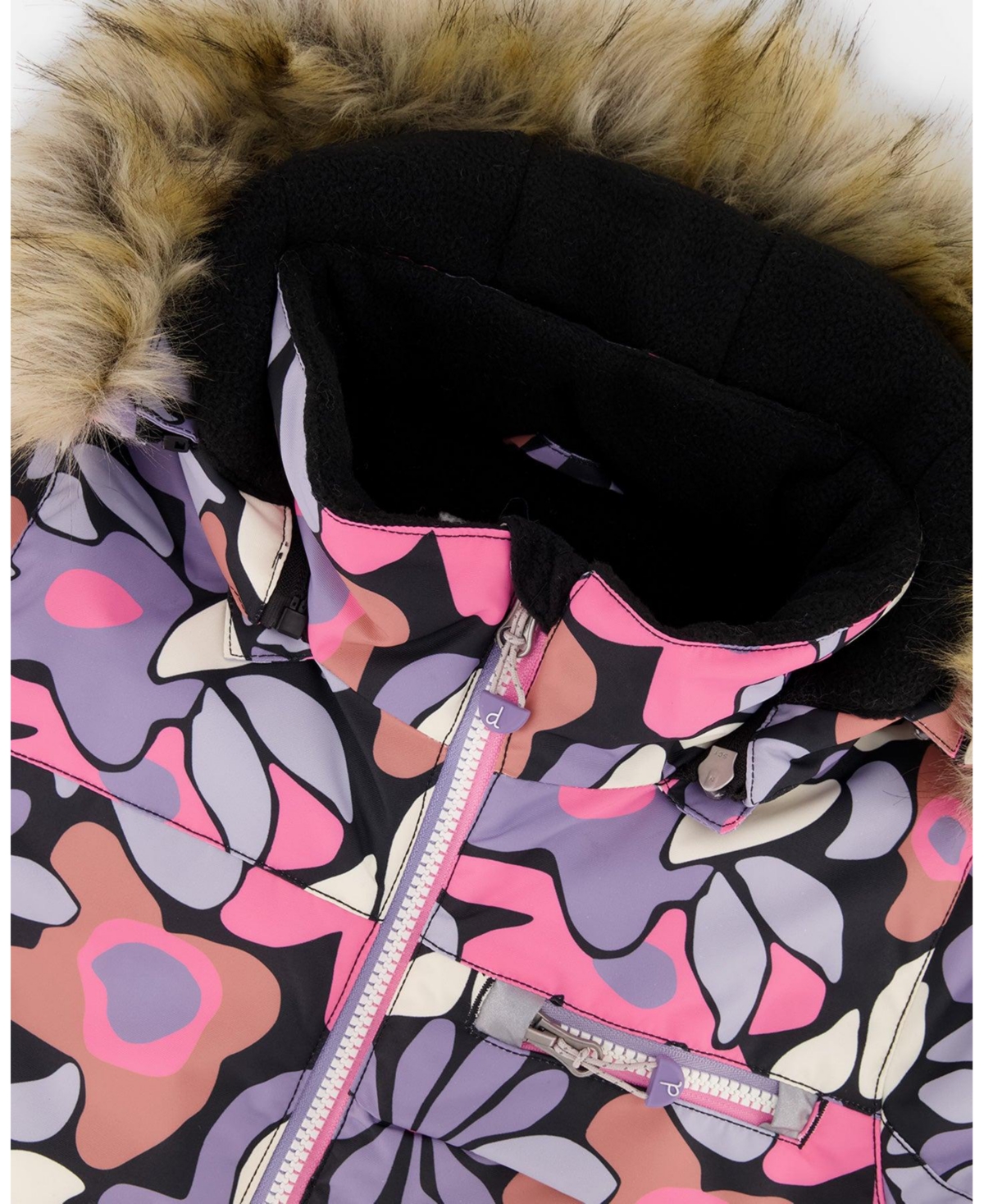 Deux par Girl Two-Piece Play Snowsuit with Allover Print Jacket and Solid Pant Black