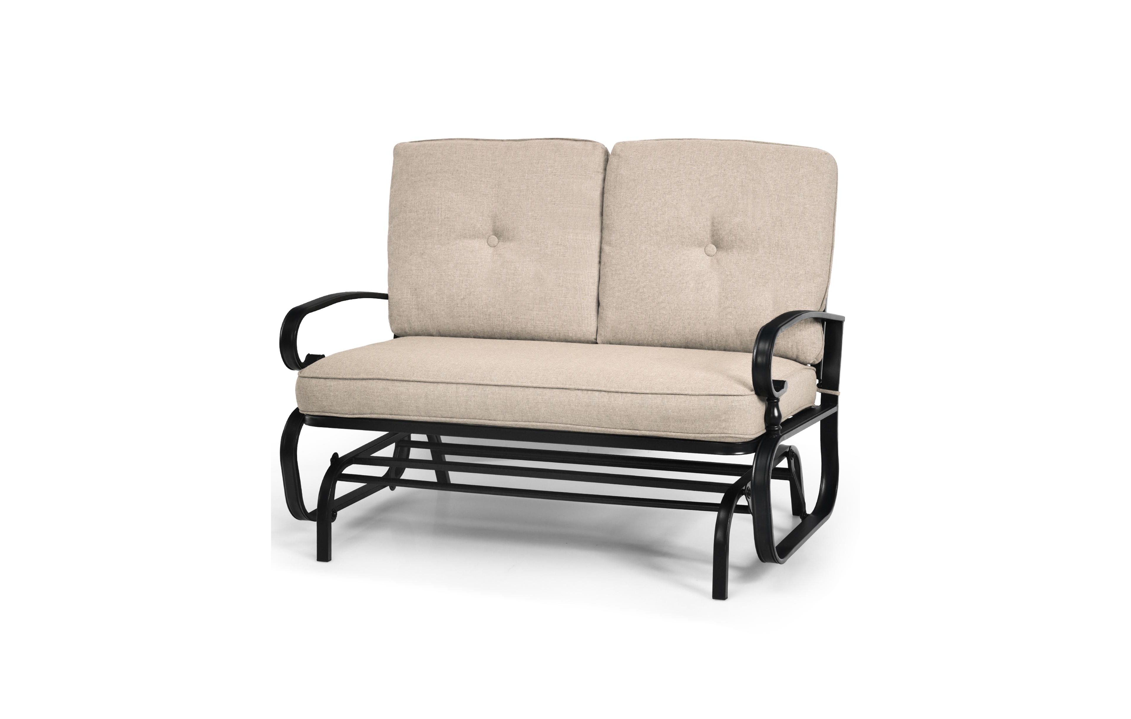 Gymax Patio Swing Glider Chair Rocking Loveseat Bench for 2 Persons with Beige Cushions