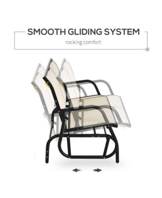 2-Person Outdoor Glider Bench, Patio Double Swing Rocking Chair Loveseat w/Powder Coated Steel Frame for Backyard Garden Porch, Beige