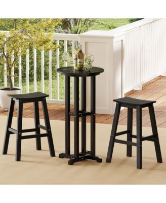 21.5'' Round Bar Table Patio HDPE Bar Height Dining Table w/ Slatted Tabletop