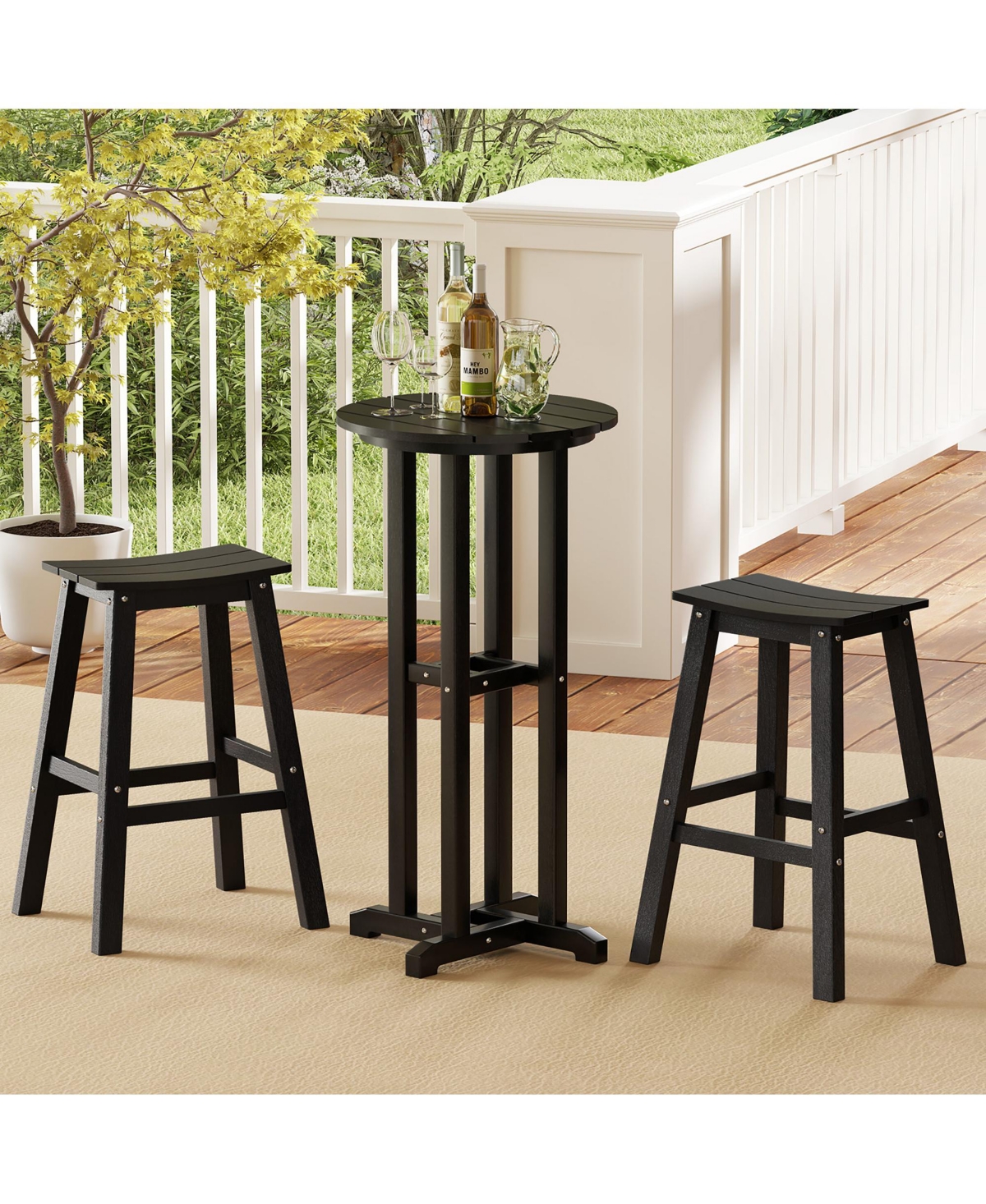 Gymax 21.5'' Round Bar Table Patio Hdpe Height Dining w/ Slatted Tabletop