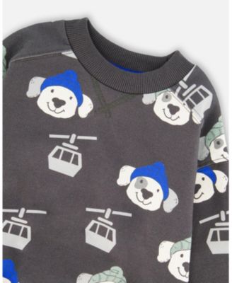Boy Fleece Pullover Sweatshirt Gray Dog Print - Child