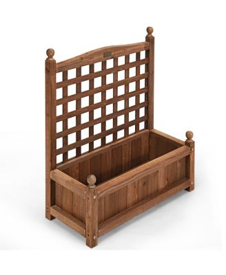 Solid Wood Planter Box with Trellis Weather-Resistant Outdoor 25''x11''x30''