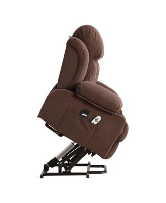 Power Lift Recliner Chair with Heat and Massage Electric Fabric Recliner Chair for Elderly with Side Pocket, USB Charge Port, Remote Control for Living Room (BROWN)