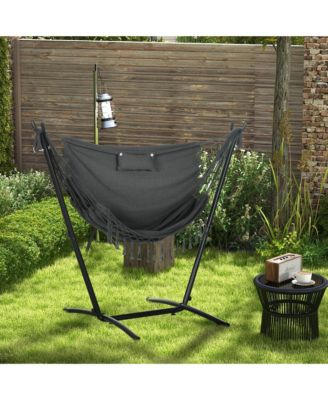 Outsunny Hammock Chair with Stand and Headrest Dark Gray
