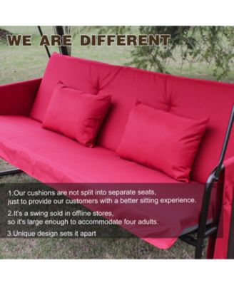 Outdoor Patio 3 seaters Metal Swing Chair Swing bed with Cushion and Adjustable Canopy Red Color
