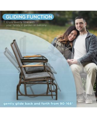 2 Person Outdoor Glider Bench, Patio Swing Glider Chair Loveseat with Breathable Mesh, Table, Steel Frame for Garden, Backyard, Porch, Gray