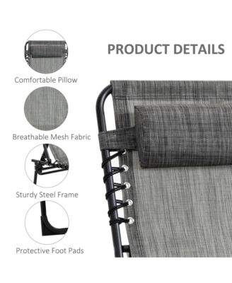 Reclining Chaise Lounge Chair, Portable Sun Lounger, Folding Camping Cot, with Adjustable Backrest and Removable Pillow, for Patio, Garden, Beach, Grey