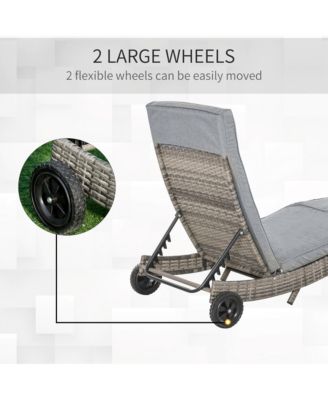 Chaise Lounge Pool Chair, Outdoor PE Rattan Cushioned Patio Sun Lounger w/ 5-Level Adjustable Backrest & Wheels for Easy Movement, Wicker, Mixed Gray