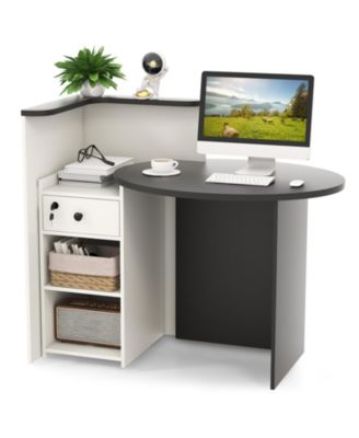 Front Reception Office Desk with Open Shelf and Lockable Drawer