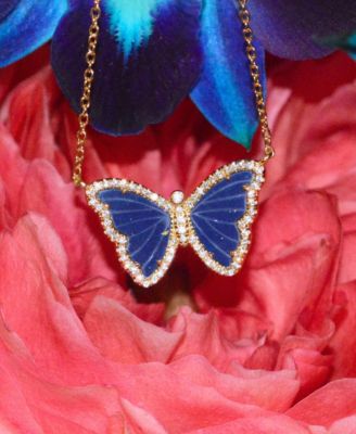 Butterfly Necklace with Blue Lapis in 14k Gold Plated Sterling Silver