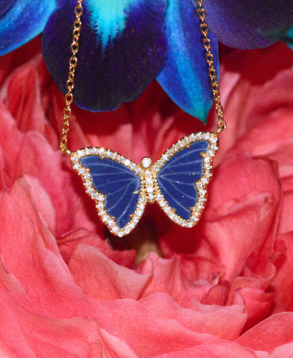 Kamaria Butterfly Necklace With Blue Lapis In 14k Gold Plated Sterling Silver