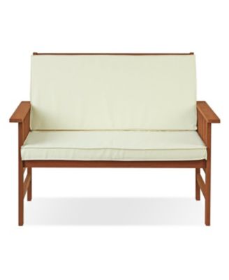 Outdoor Hardwood Patio Bench with Cushion, Weather-Resistant Teak Finish