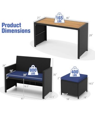 4 PCS Outdoor Dining Set, Rattan Loveseat Chair & 2 Ottomans