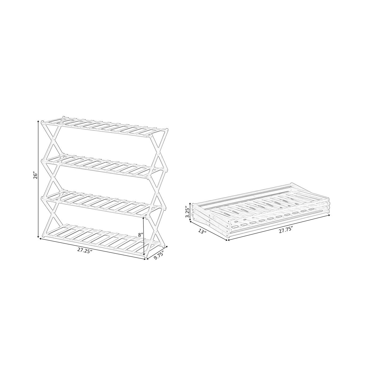 Basicwise Bamboo Foldable Shoe Rack, Free Standing Shoe Organizer Storage Rack