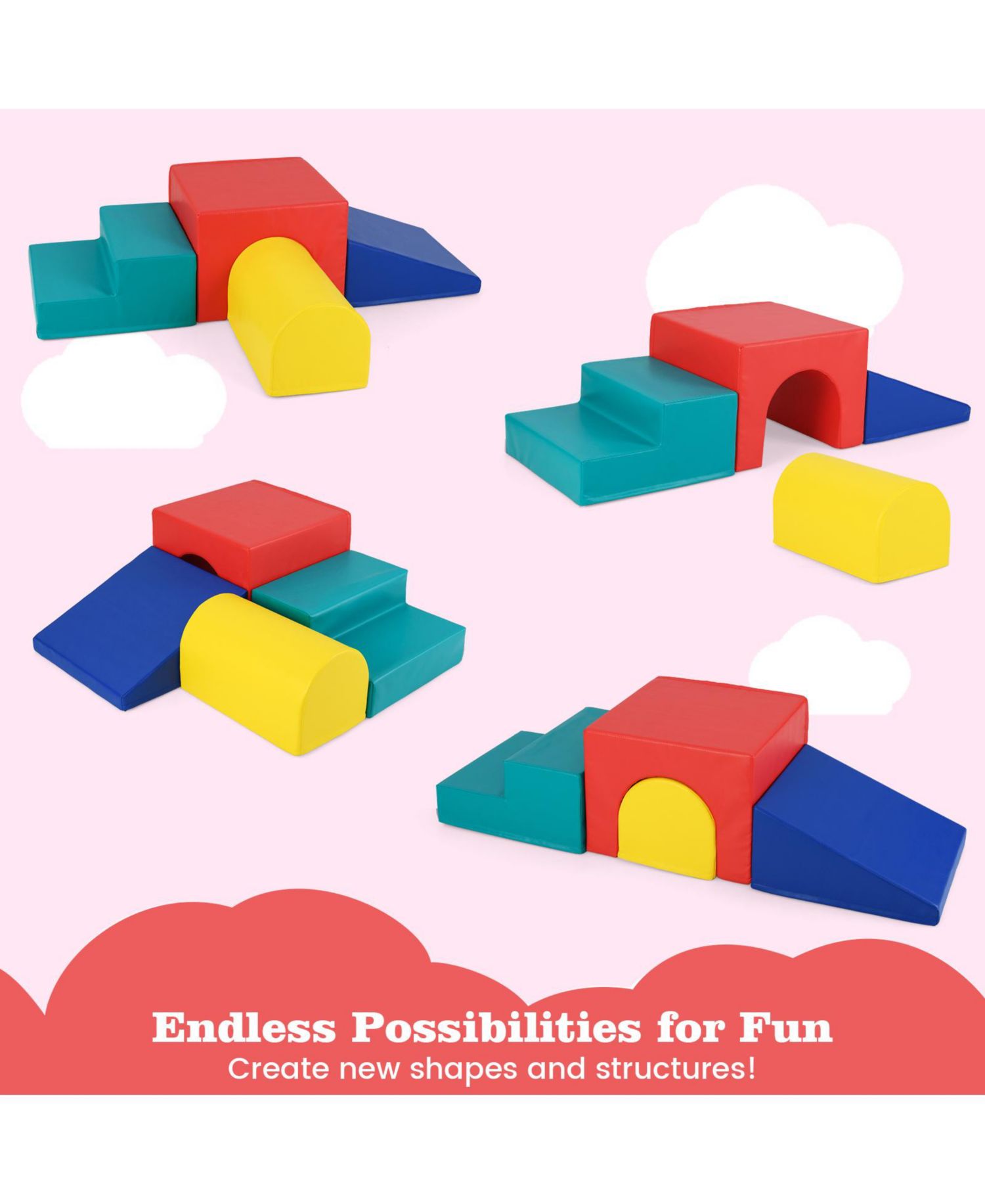 Toddler Climb & Crawl Activity Playset Blocks w/ Waterproof PU Cover EPE Foam Multi-color