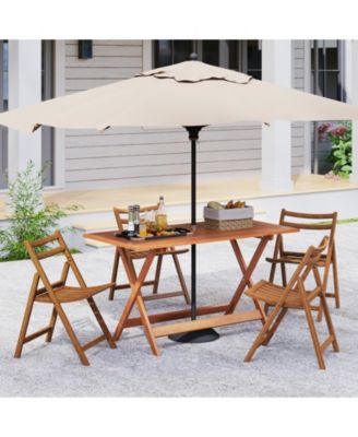 54.5'' x 27.5'' Patio Dining Table w/ Teak Painting 2'' Umbrella Hole for Balcony