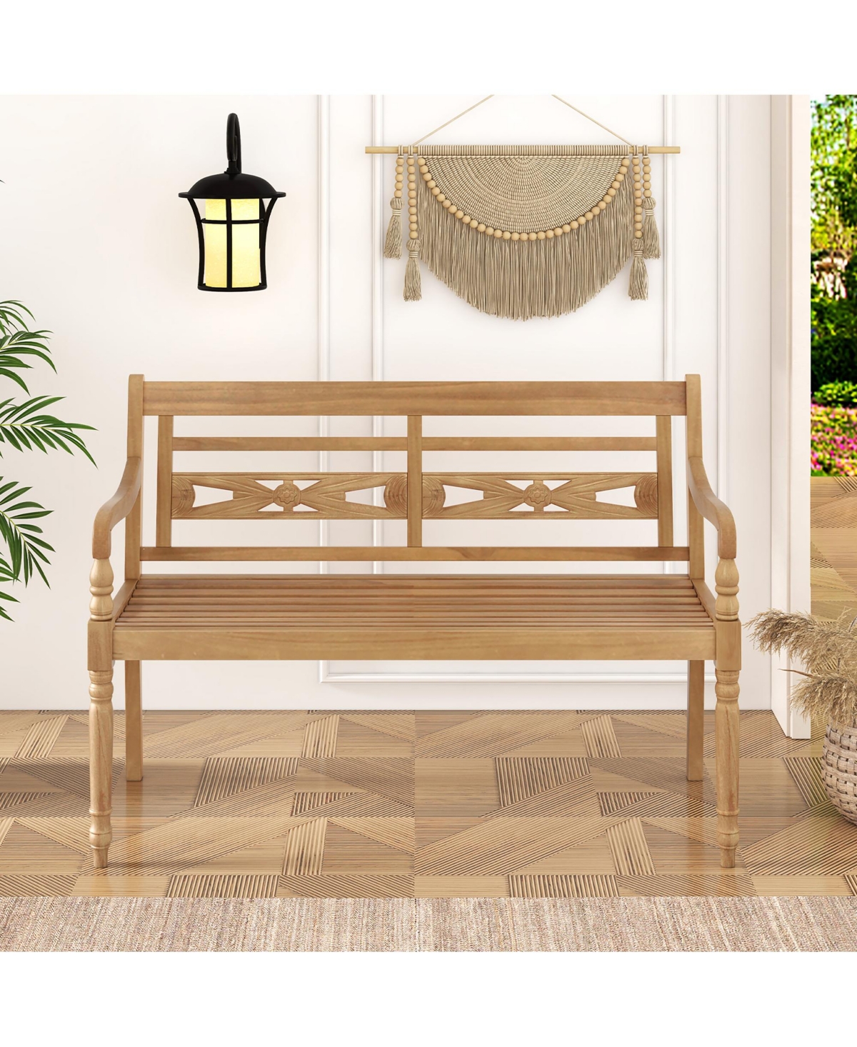 Gymax 2-Person Garden Bench w/ Wide Backrest & Curved Armrests for Backyard