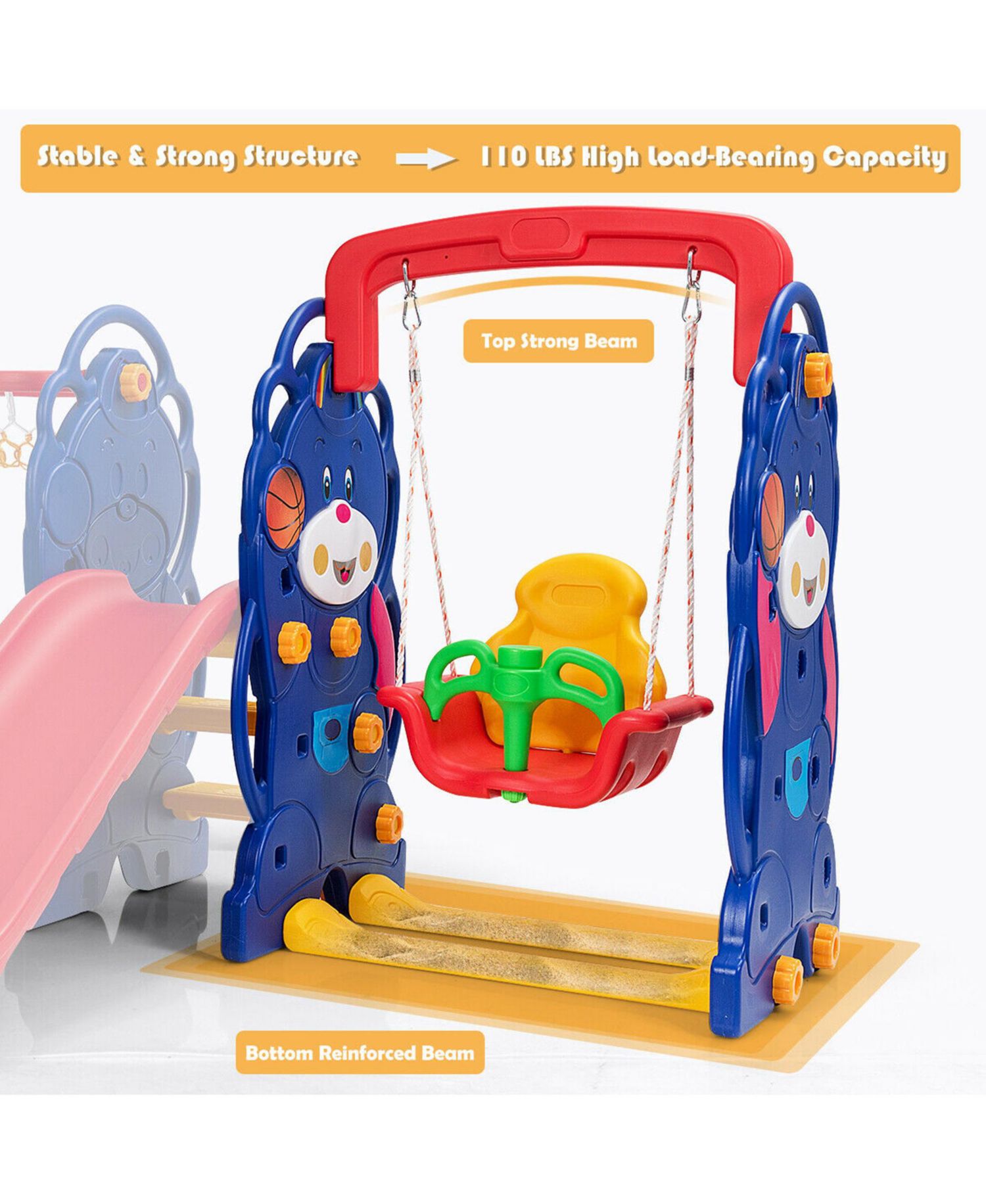3 in 1 Toddler Climber and Swing Set Kid Climber Slide Playset w/Basketball Hoop