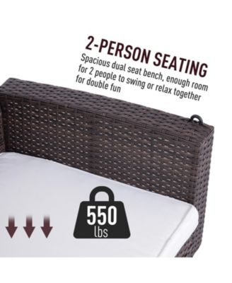 2 Person Wicker Hanging Swing Bench, Front Porch Swing Outdoor Chair with Cushions 550 lbs. Weight Capacity for Backyard, Garden, Cream White