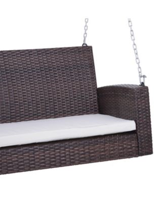 2 Person Wicker Hanging Swing Bench, Front Porch Swing Outdoor Chair with Cushions 550 lbs. Weight Capacity for Backyard, Garden, Cream White