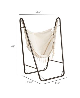Patio Hammock Chair with U Shape Stand, Outdoor Hammock Swing Hanging Lounge Chair with Side Pocket, Brown/Cream White