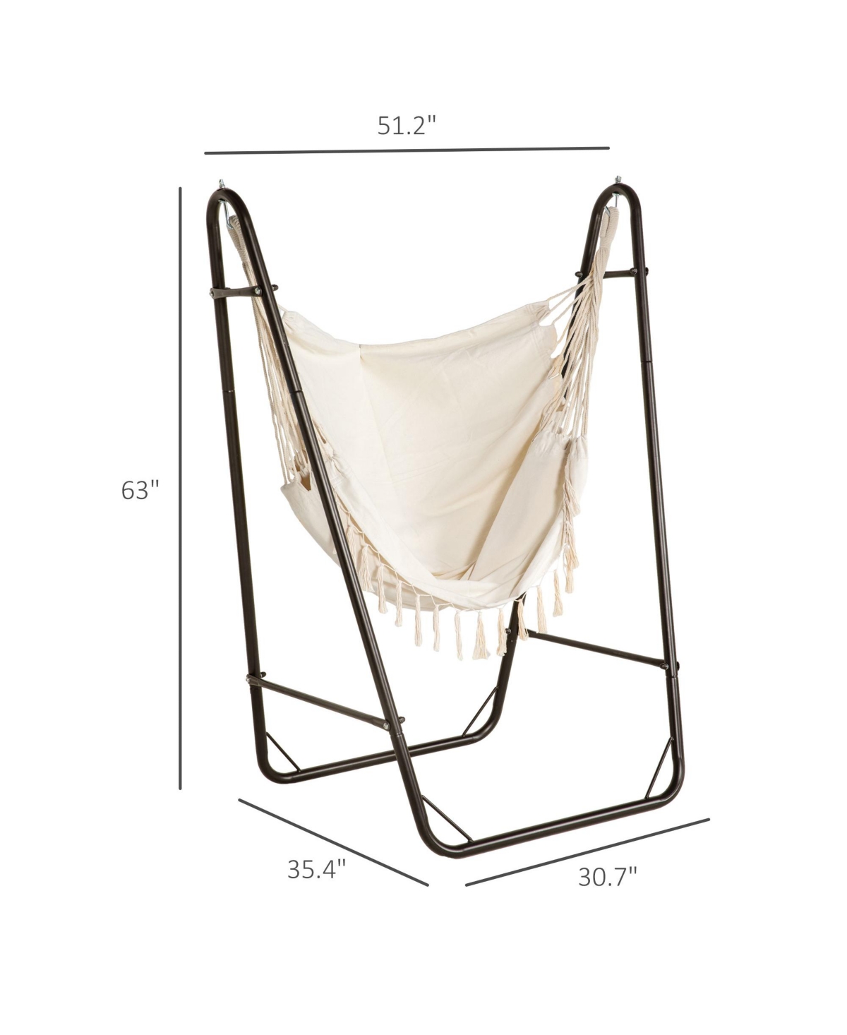 Patio Hammock Chair with U Shape Stand, Outdoor Hammock Swing Hanging Lounge Chair with Side Pocket, Brown/Cream White