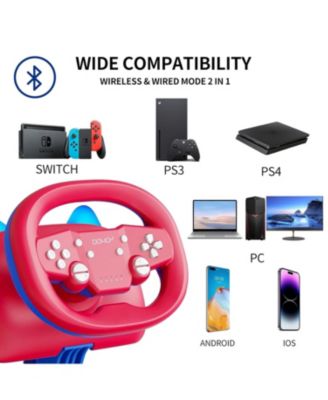 Gaming Racing Wheel, Wireless Steering Wheel for Nintendo Switch, PC, PS4/PS3, iOS, Android - Vibration, LED Lights, Adjustable Sensitivity
