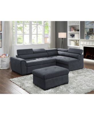 97" Dark Gray Fabric Sleeper Sofa Sectional with Adjustable Headrest and Storage Ottoman