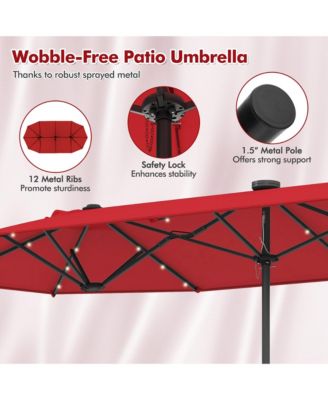 13 FT Patio Umbrella Double-Sided Market Umbrella w/ 36 Solar-Powered LED Lights