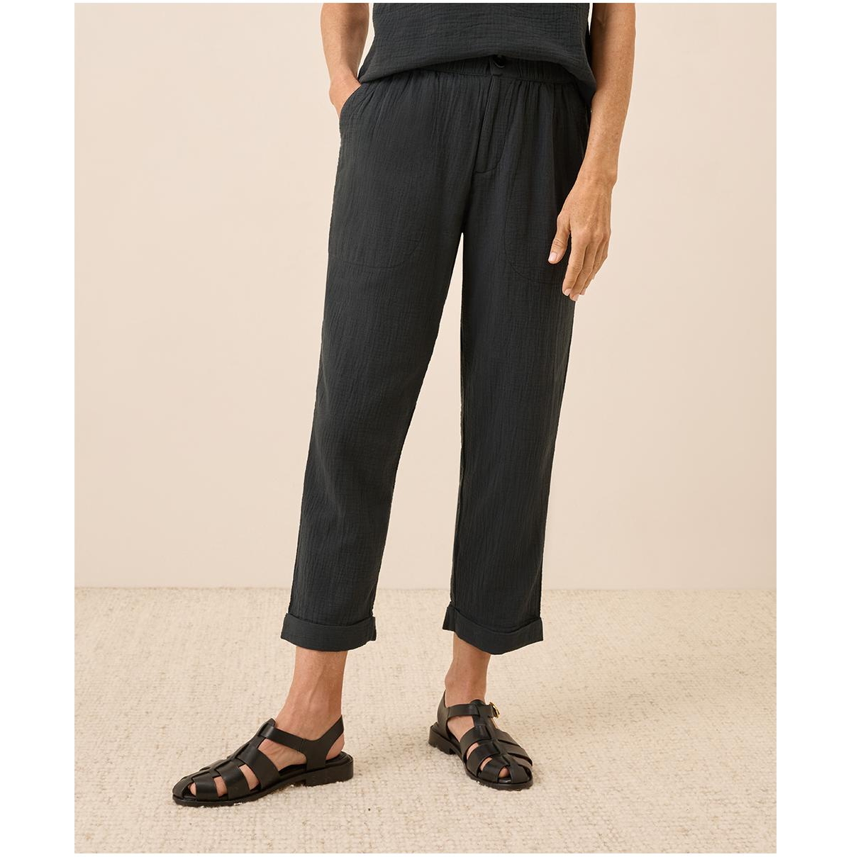 Organic Cotton Coastal Double Gauze Rolled Cuff Pant - French navy