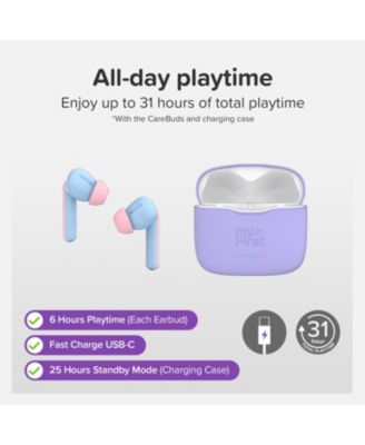 CareBuds (Cotton Candy) Kids Wireless Earbuds with 85dB Volume Limit, Built-in Mic, 6 Ear Tips, Anti-Lost Strap Easy Pairing, Gift for Kids 4-15