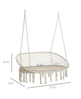 2-Person Hammock Chair Macrame Swing with Soft Cushion, Hanging Cotton Rope Chair for Indoor Outdoor Home Patio Backyard, White