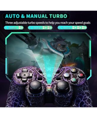 Light-Up Wireless Controller for PC, Black Crack Design with RGB LED Lights, Turbo Function, Compatible with Windows & Steam